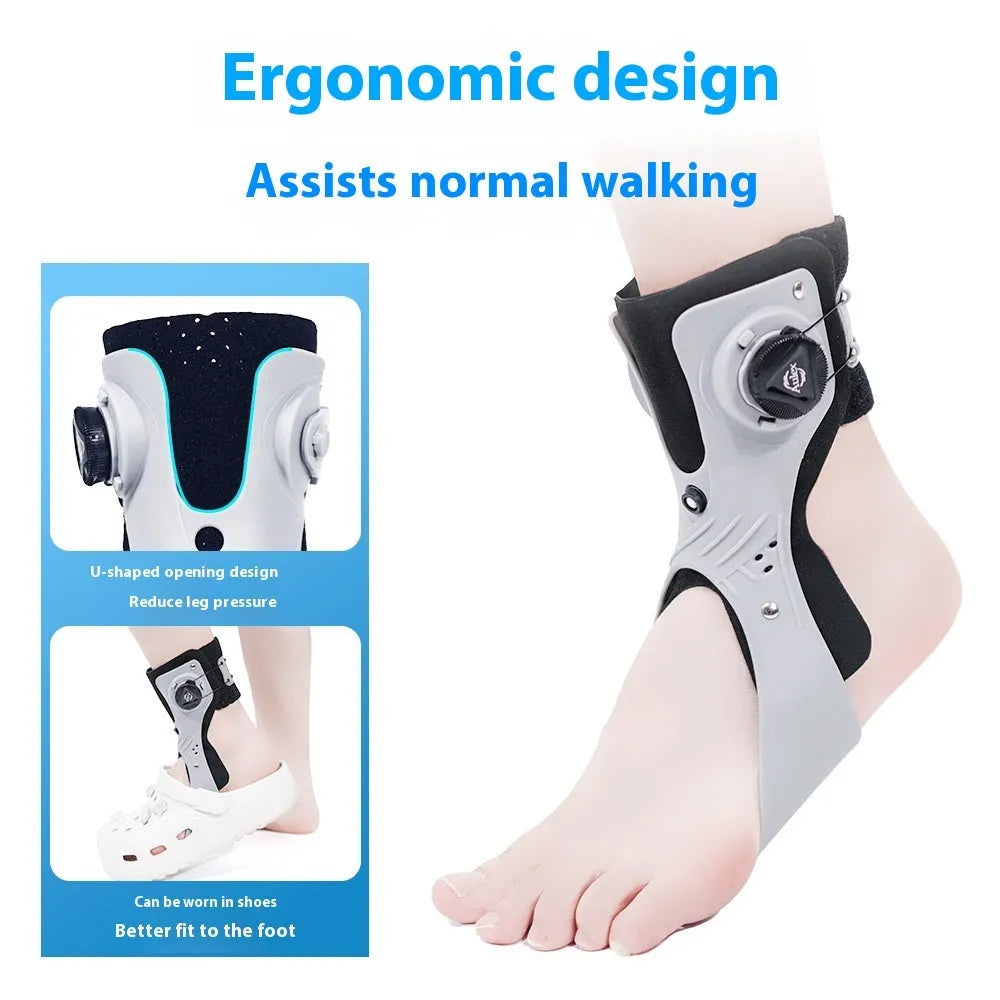 Adjustable airbag button ankle support brace shown in grey, designed for left or right ankle.