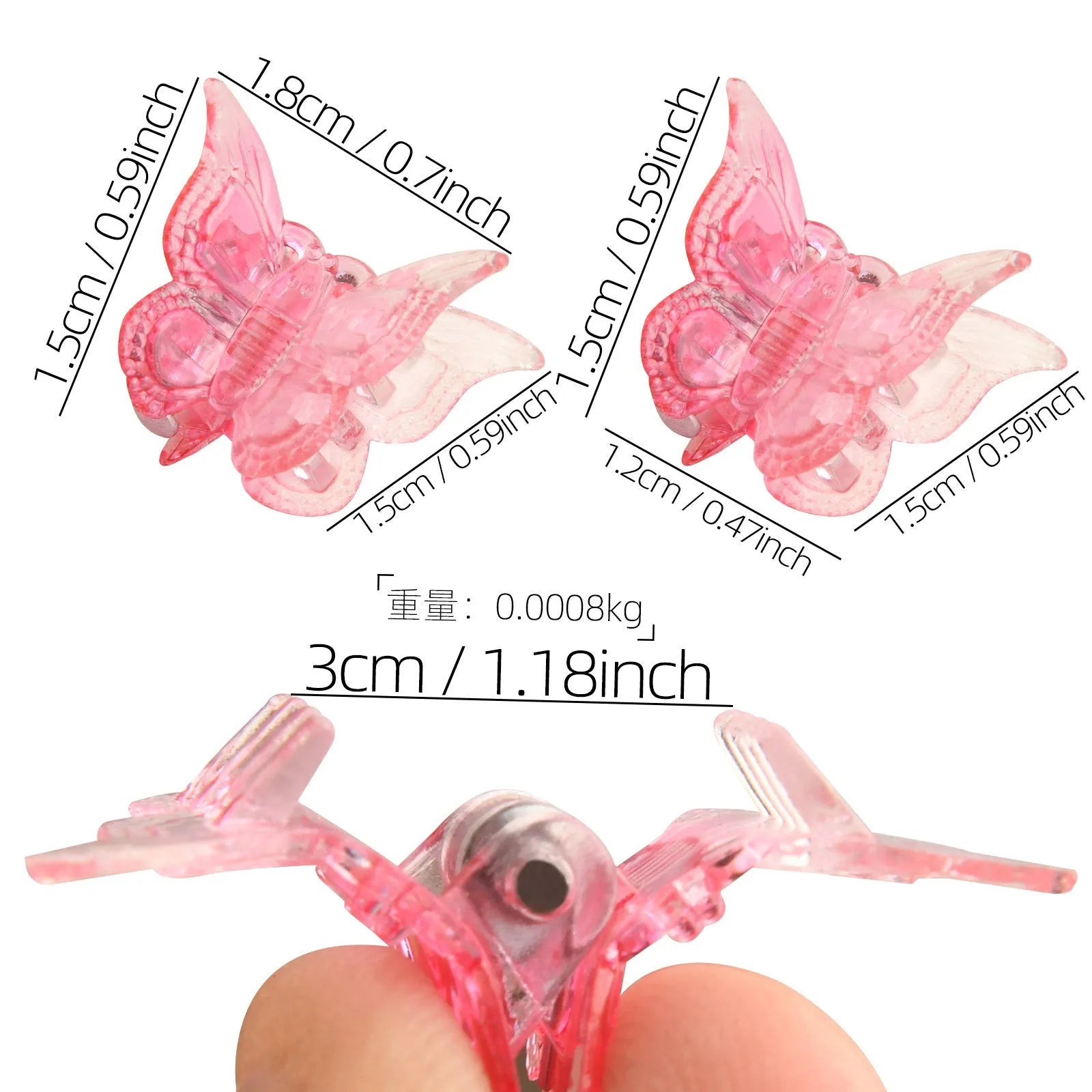 Assorted glitter butterfly hair claw clips showing multiple colours from 50-piece set with compact dimensions
