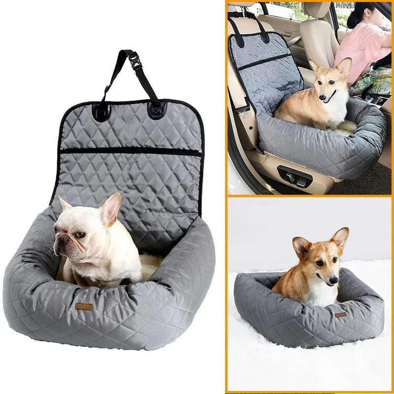 Pet dog carrier folding car seat pad in beige with thickened padding, 60x50x61 cm, non-slip Oxford cloth base