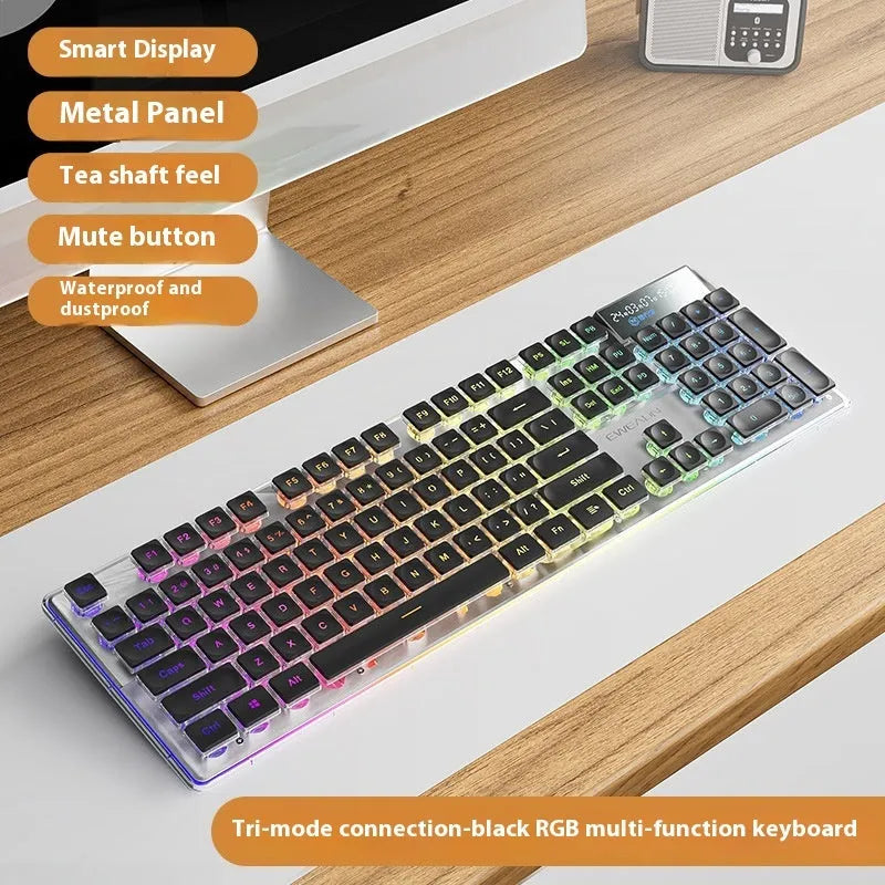 Prewalker V3 retro green coloured quiet keyboard and mouse set on a desk