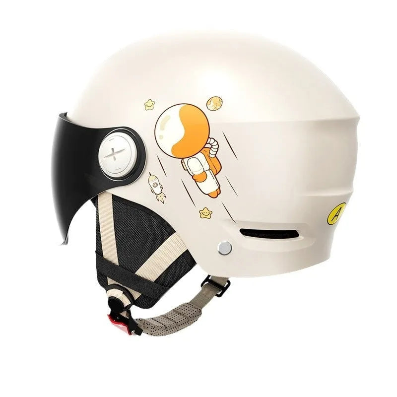 Men's and women's electric motorcycle half helmet in khaki colour with sun protection short glasses