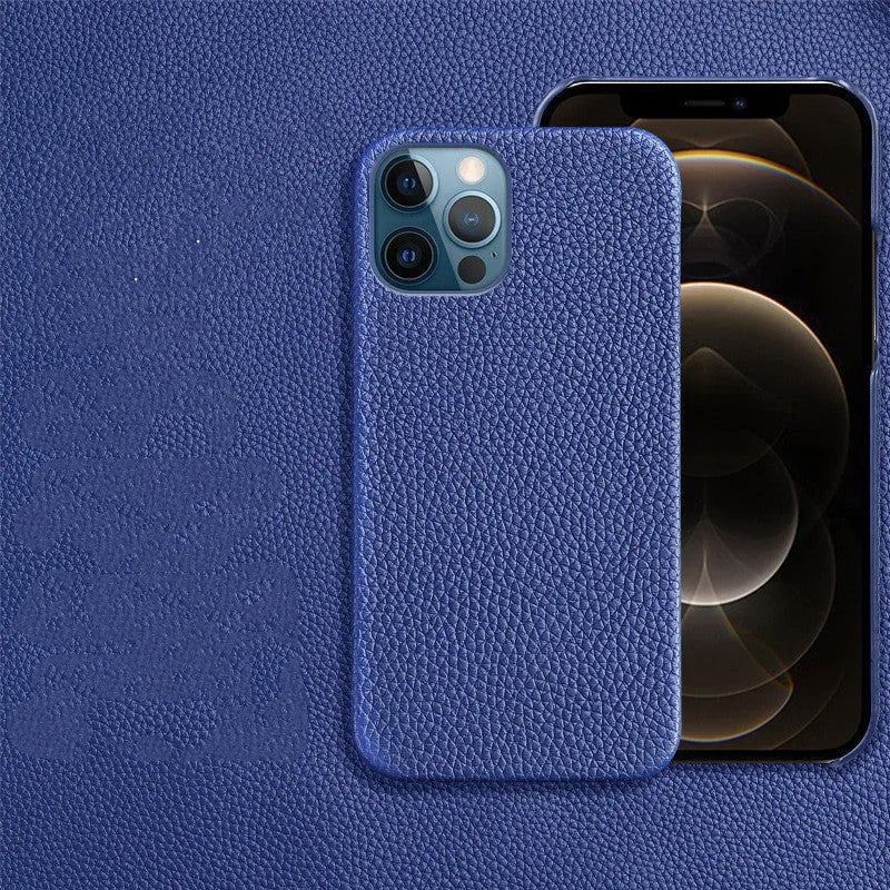 Genuine leather protective case for iPhone in multiple colours, showing simple design and half-break style.