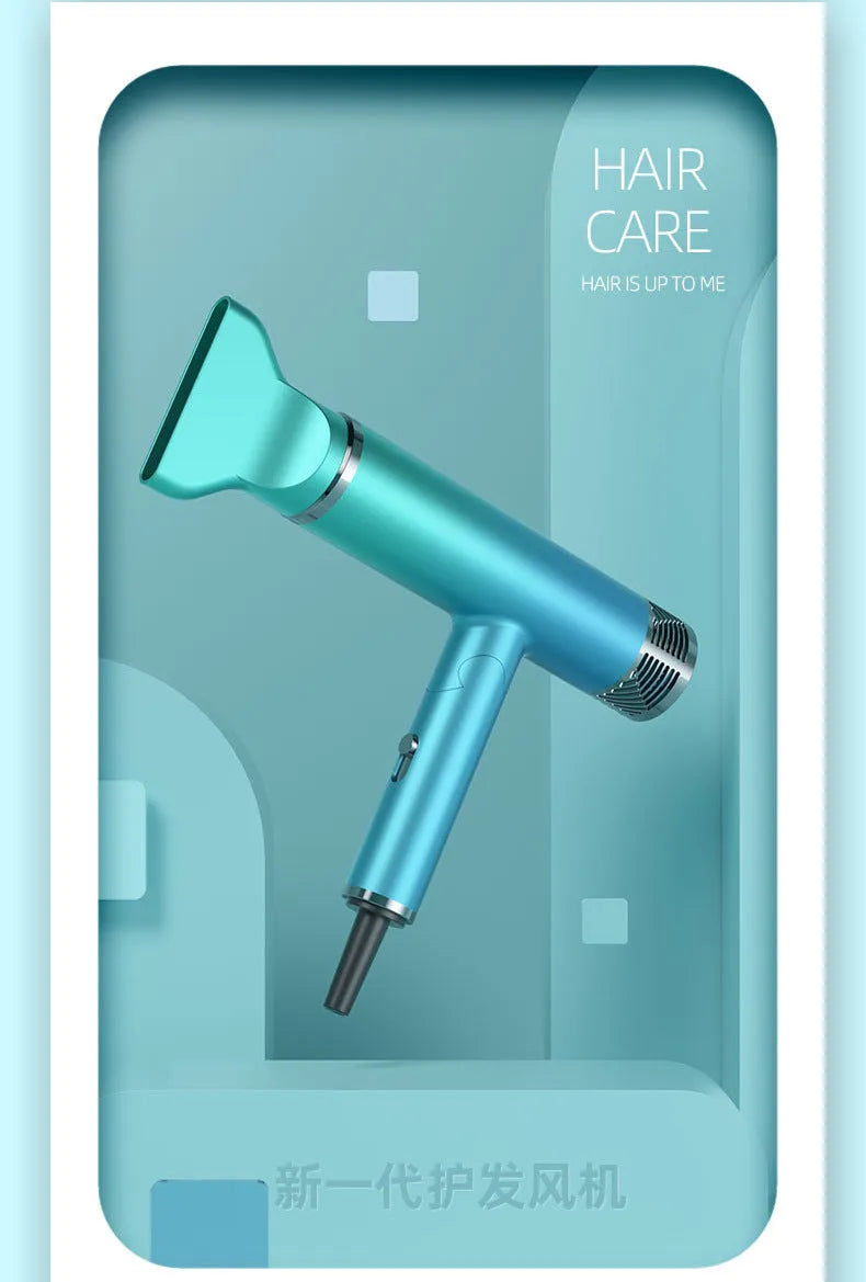 Green and purple foldable portable hair dryer with compact collapsed design