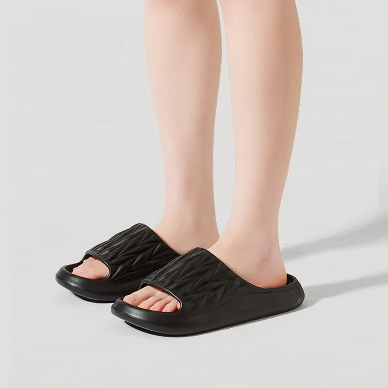 Leaf texture pattern EVA slippers for indoor household wear in black, green, grey, pink or white