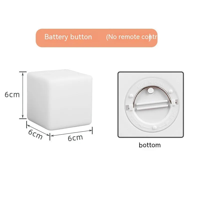 Small square night light showing seven colour changing modes, with remote control.
