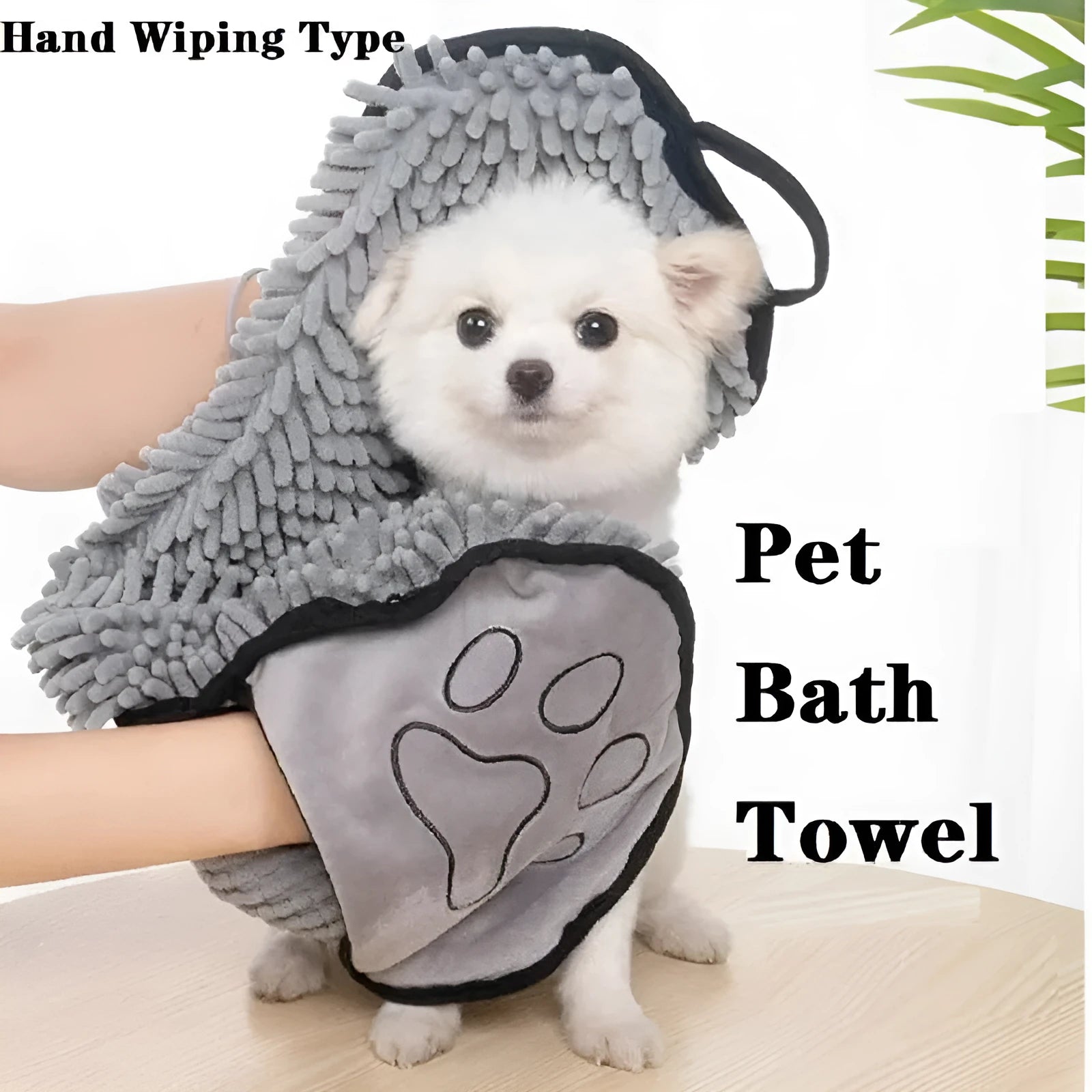 Blue pet bath robe towel wrapped around a dog, showing quick-dry fabric and bathrobe style design.