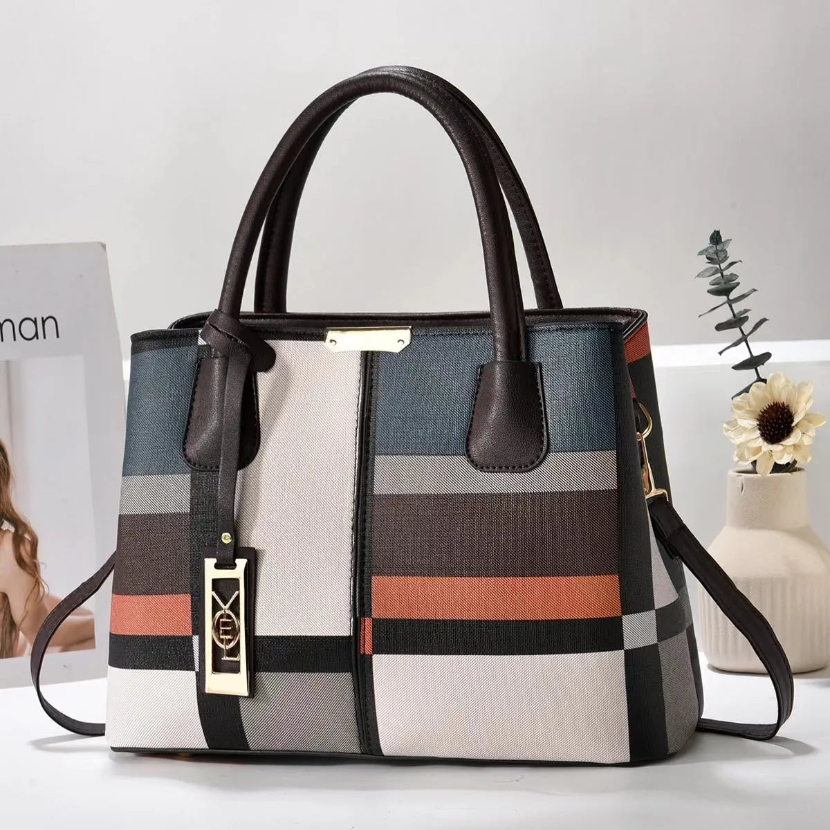 Soft PU leather women's large capacity square shoulder bag with adjustable strap