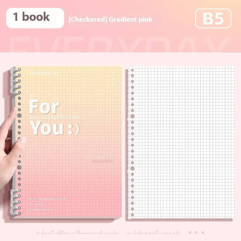 Gradient coloured removable coil notebook with PP cover in green, blue, pink, or purple options