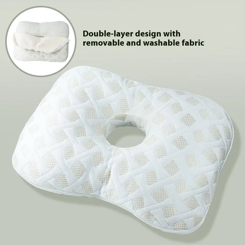 Single hole beauty salon ear pillow for adults in New Chinese style, shown in plaid grey colour, dimensions 39x28x6 cm.