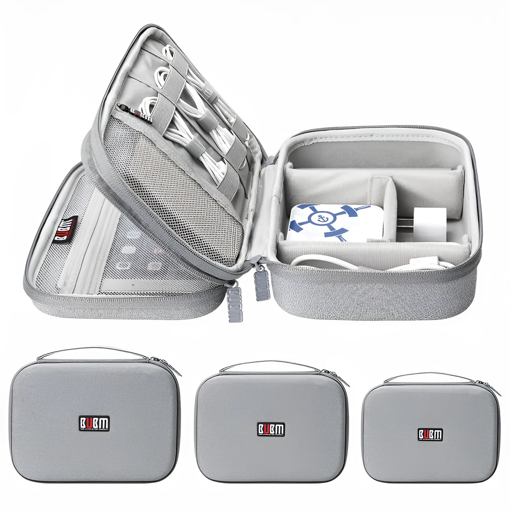 Black and grey EVA digital storage bag organiser for headphones and cables with hand bag shape