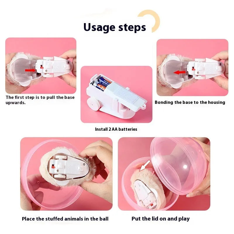 Transparent plastic exercise ball with plush inner shell and battery base for hamsters and rabbits