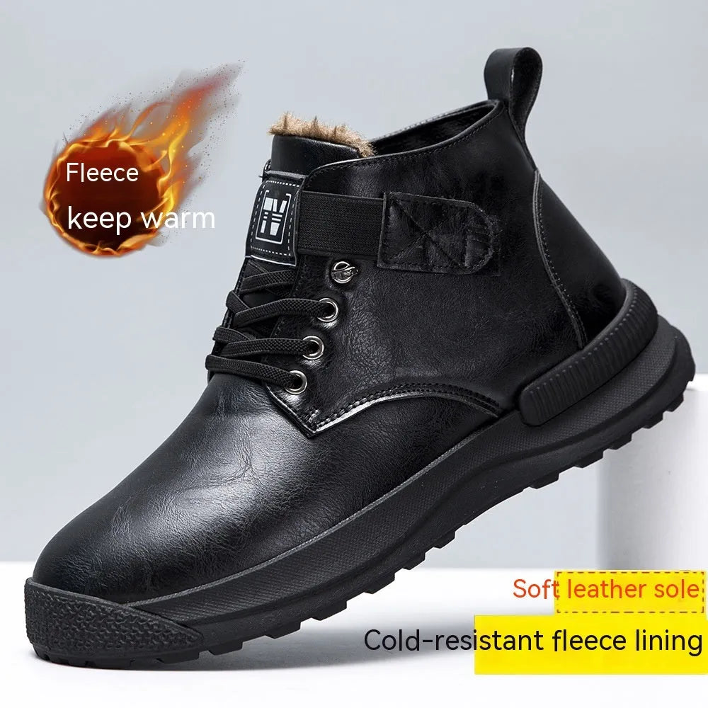 Black high-top Martin platform boots with a velvet-style upper and rubber sole.