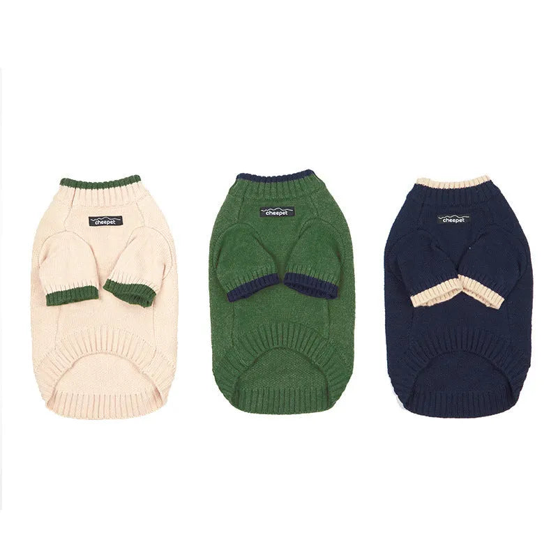 British style pet sweater with contrast colour design on dog model