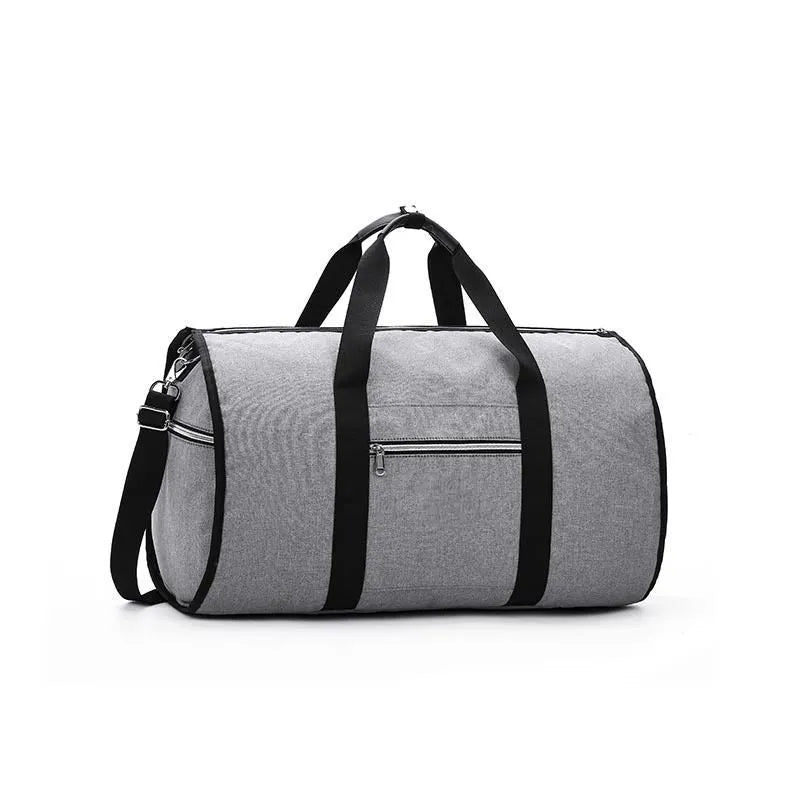 Cylinder-shaped travel bag in red colour with zipper closure and carrying handles