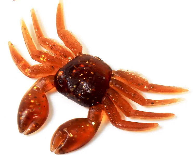 8cm PVC soft crab fishing lure shown in brown and red colour variations