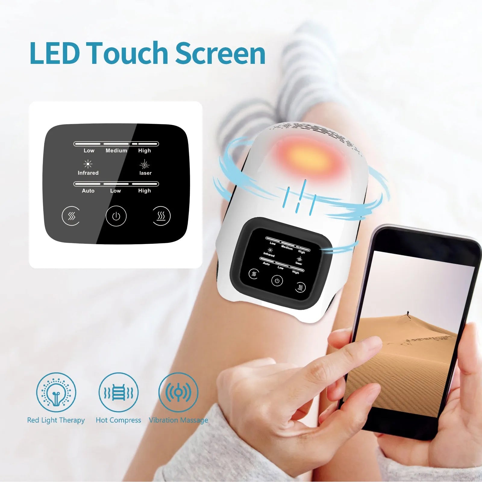 Intelligent electric knee massager with USB charging port in white colour