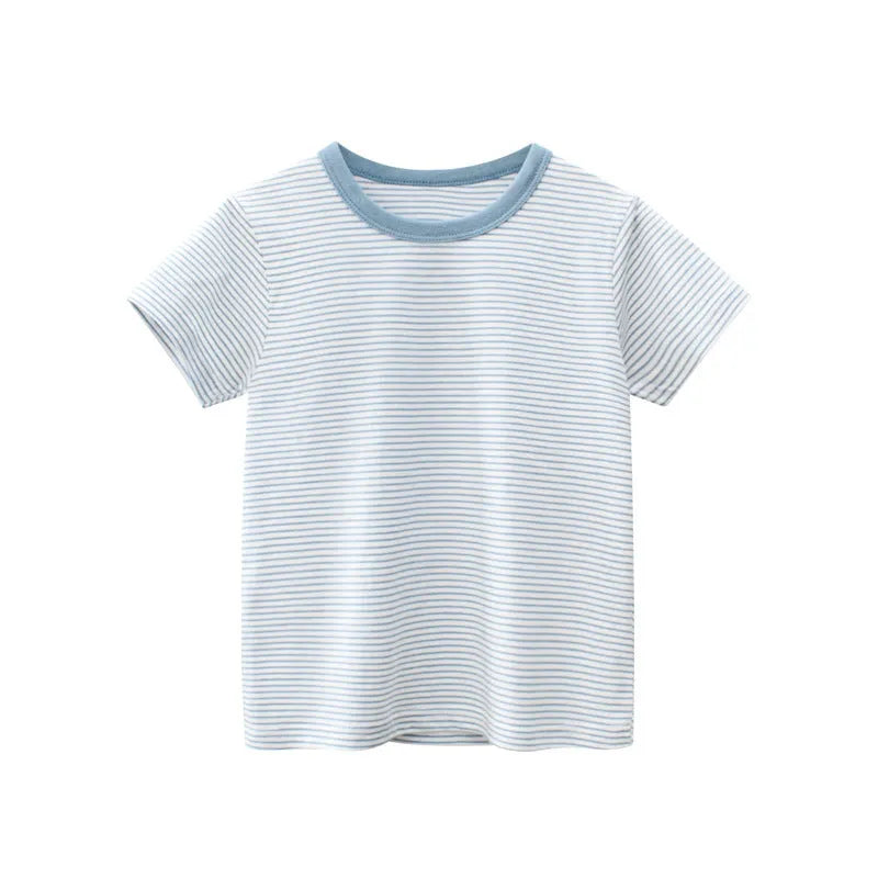 Striped baby boys summer short sleeve cotton bodysuit in rust red and white