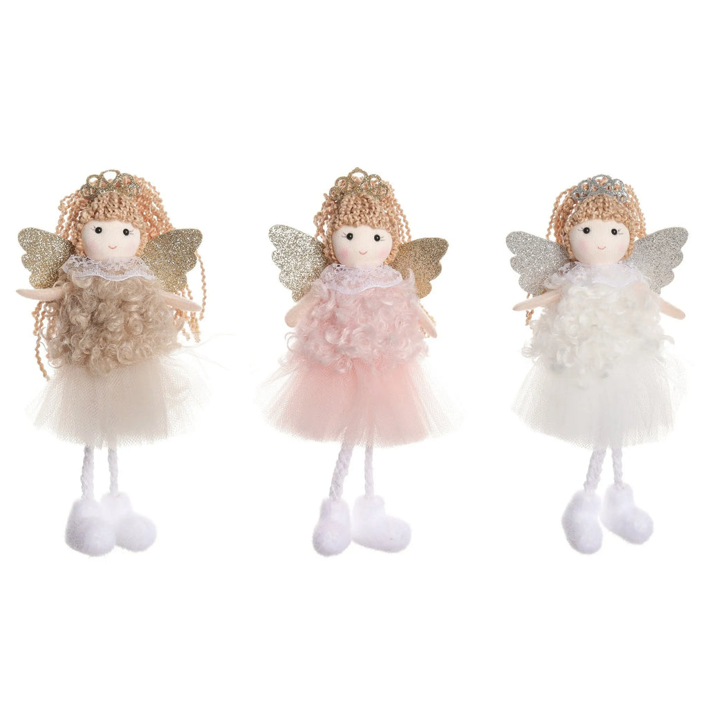 Christmas angel girl fabric pendant for high ponytail hairstyles in white, pink, and khaki colours
