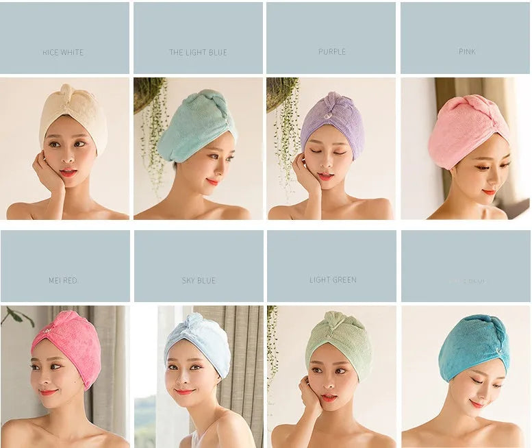 Women's microfiber hair dryer cap in pink on a plain background, 60x25cm absorbent wrap