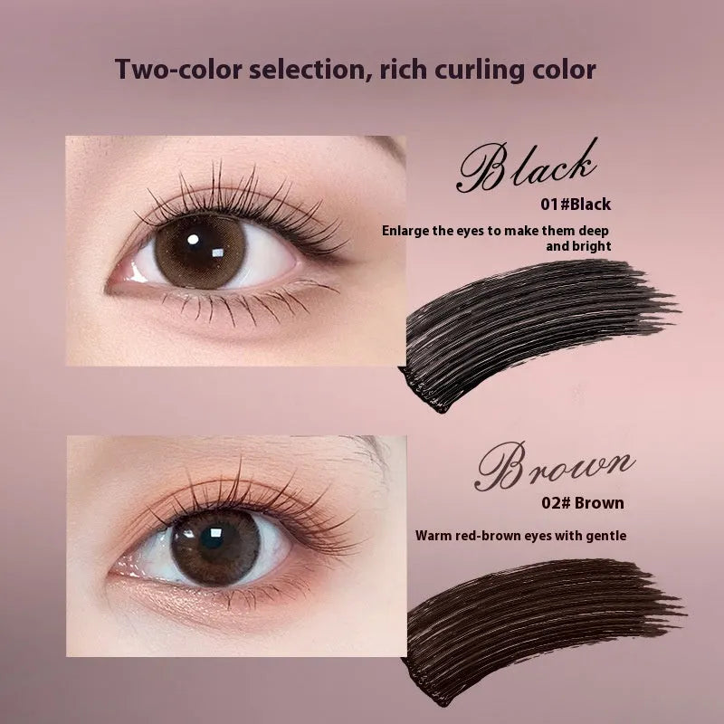 Long-lasting curling mascara in black and brown shades with curling wand applicator