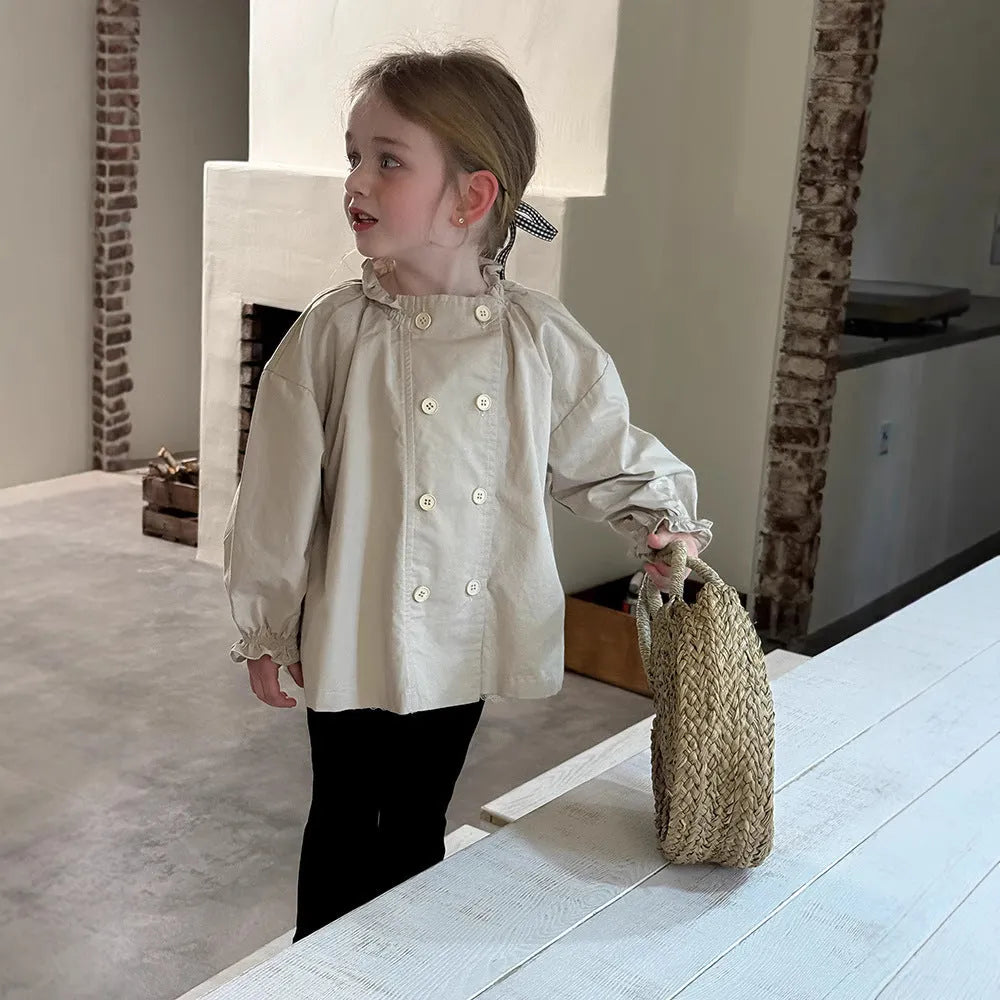 Girls double breasted cotton trench coat in solid colour, red, spring summer wear