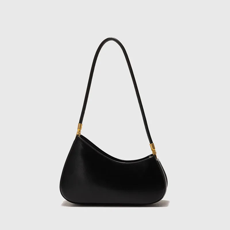 Women's oval retro underarm handbag in PU leather, shown in one of seven colours with a single strap and sewing line detail.