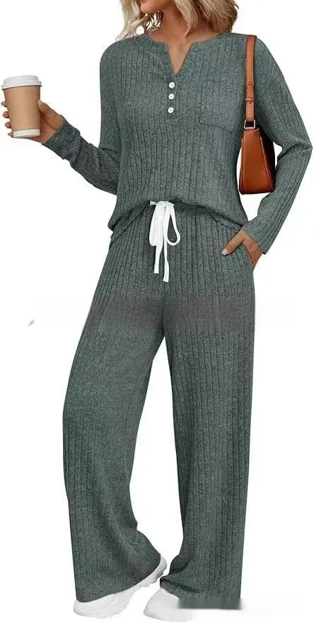 V-neck striped knit casual coat in light grey with lace-up details and long sleeves