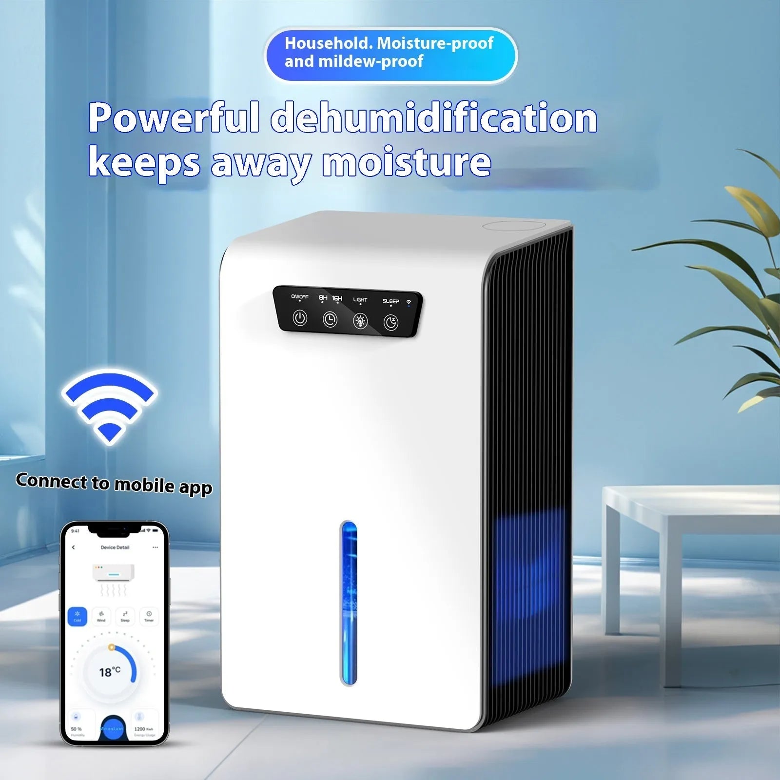 Milky white portable dehumidifier for bedroom use with water tank