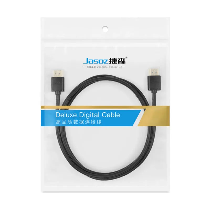 Gold-plated HDMI to HDMI computer connection cable with thin flexible black jacket.