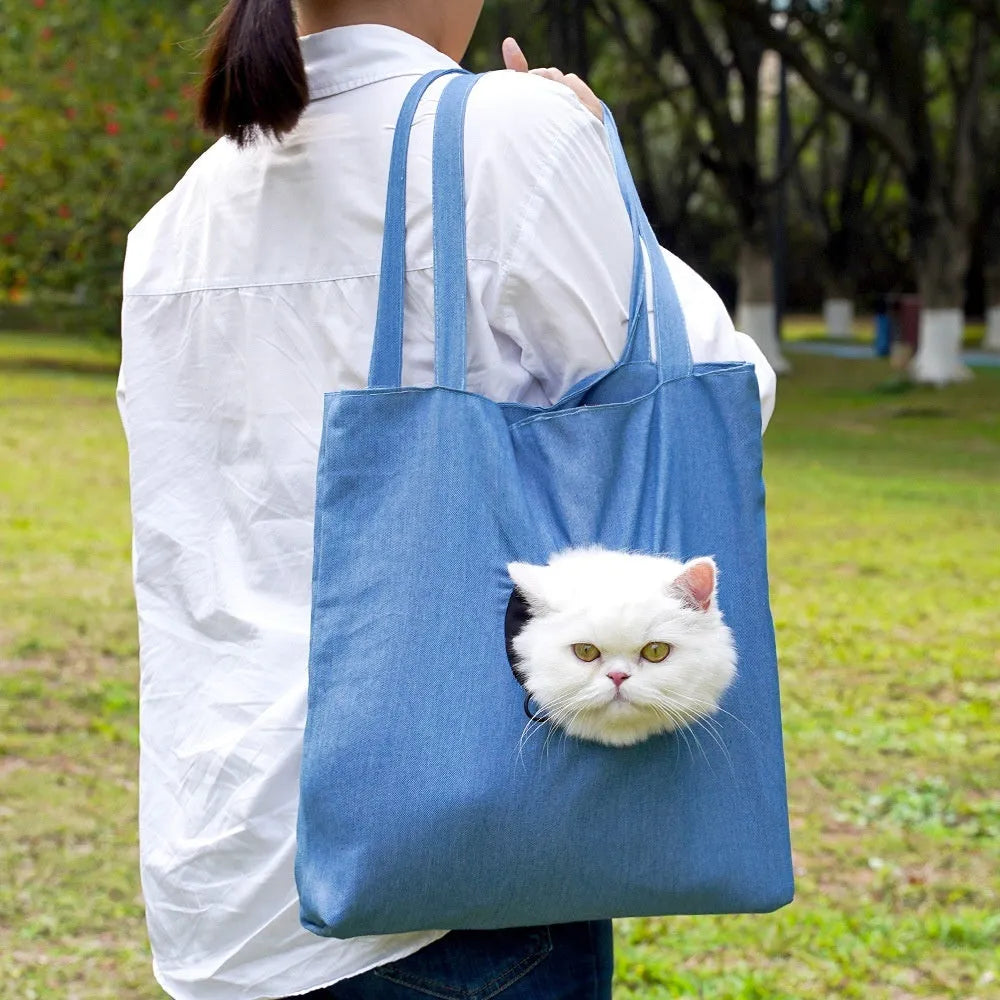 Canvas pet carrier backpack with cartoon design for shoulder carrying of cats and small dogs