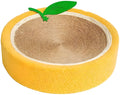 Yellow fruit design round cat scratching board with sisal surface and sleeping area