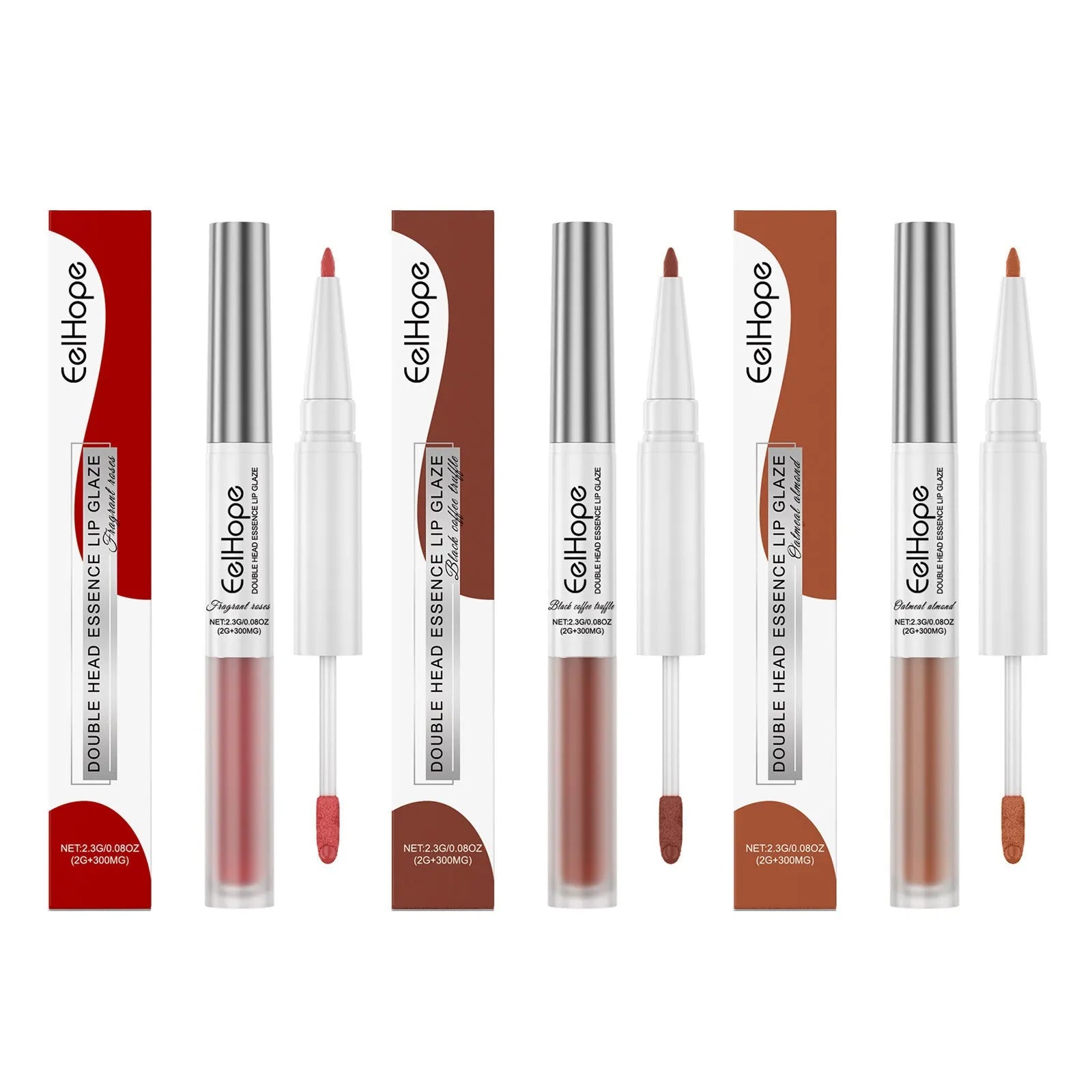 Double-headed lip liner and lip lacquer pen cosmetic set