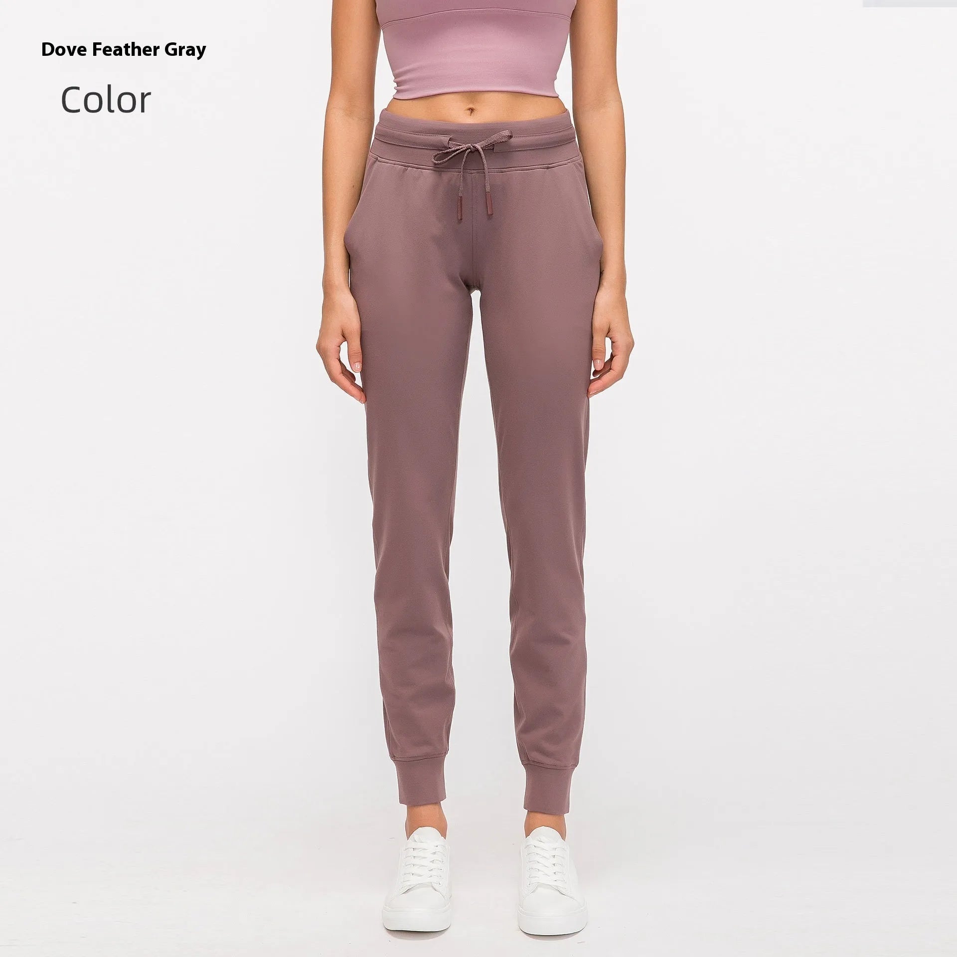 Women's high waist yoga pants with drawstring waistband in quick-drying cotton blend fabric, multiple colour options