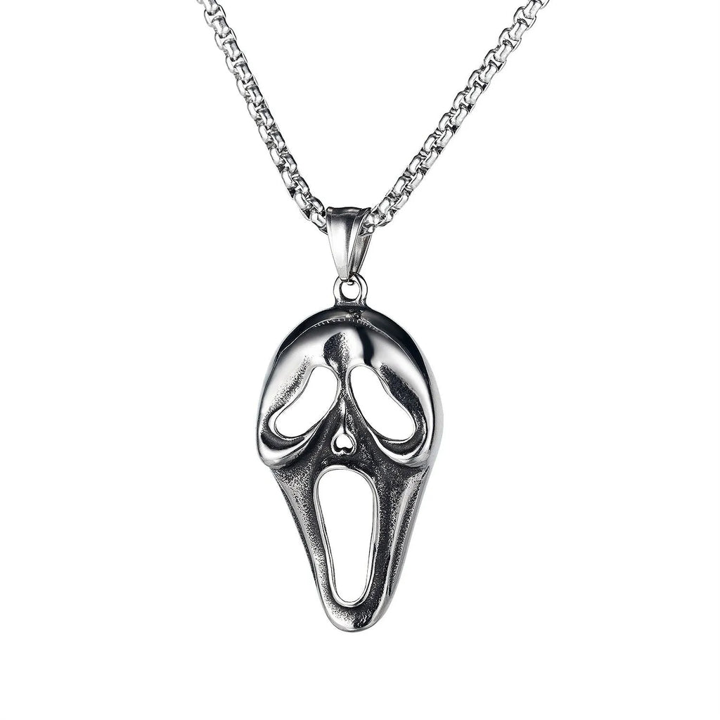 Men's silver skull pendant necklace with stainless steel chain in six sports style designs