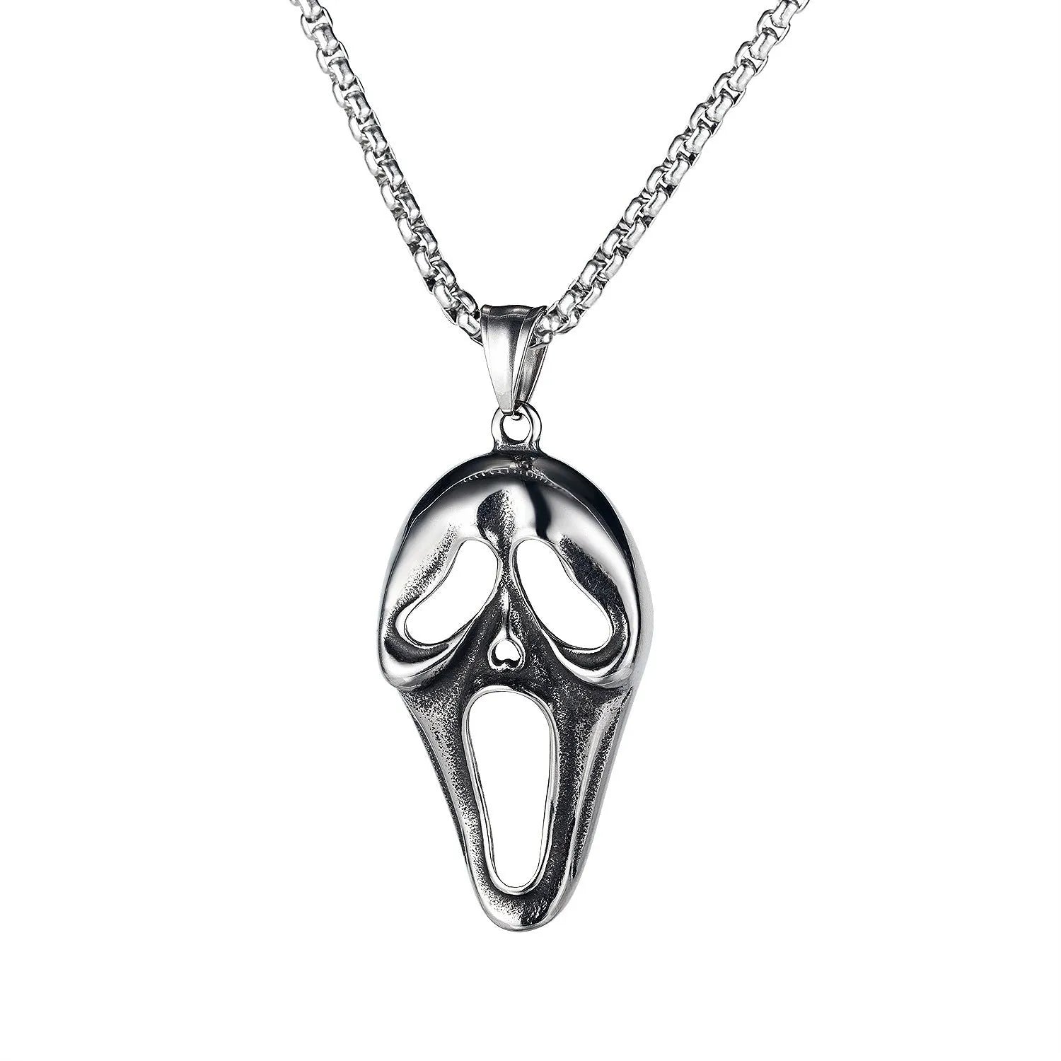 Men's silver skull pendant necklace with stainless steel chain in six sports style designs