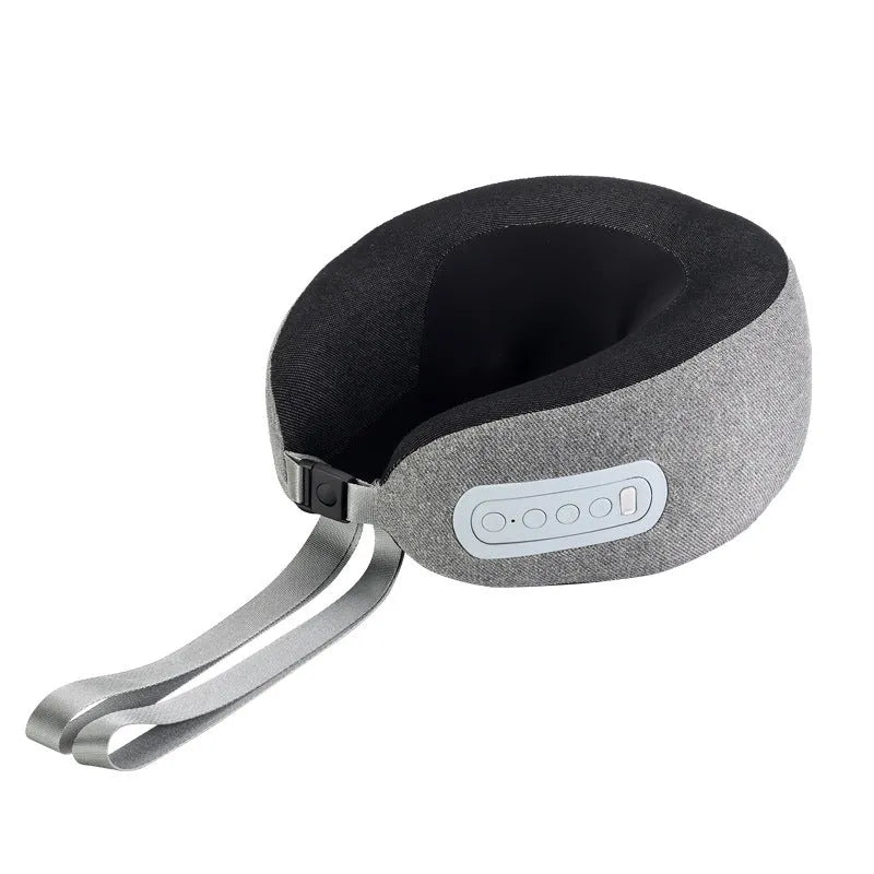 Light gray U-shaped memory foam massage pillow with USB cable for home use