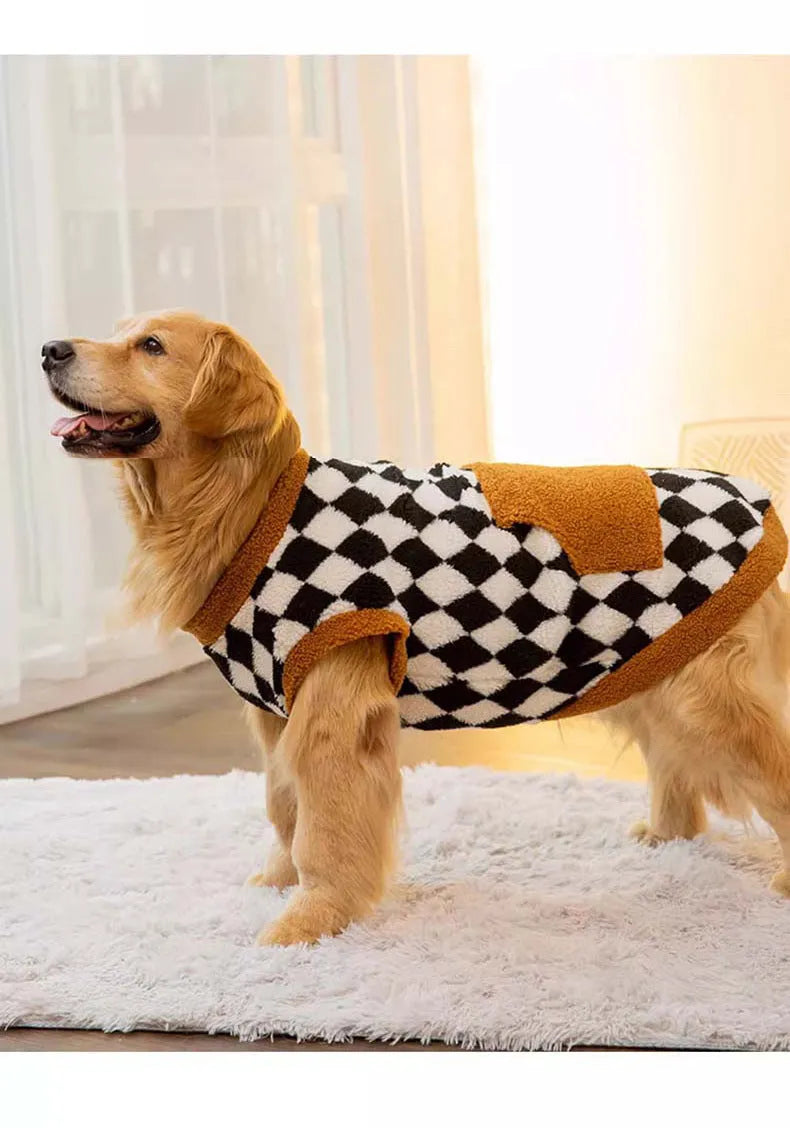 Black lambswool dog fluffy jacket vest cotton-padded with sizes 3XL to 8XL for large breeds