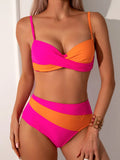 Women's orange split bikini with steel bracket and matching underwear