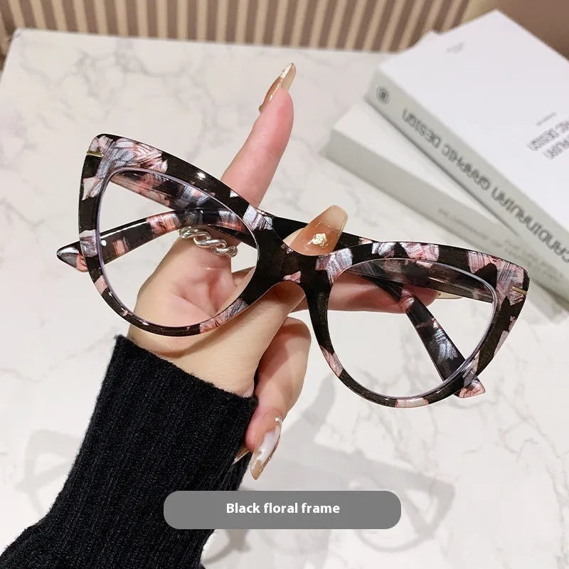 Women's large cat's eye frame presbyopic glasses with dragon and phoenix decorations in various colours