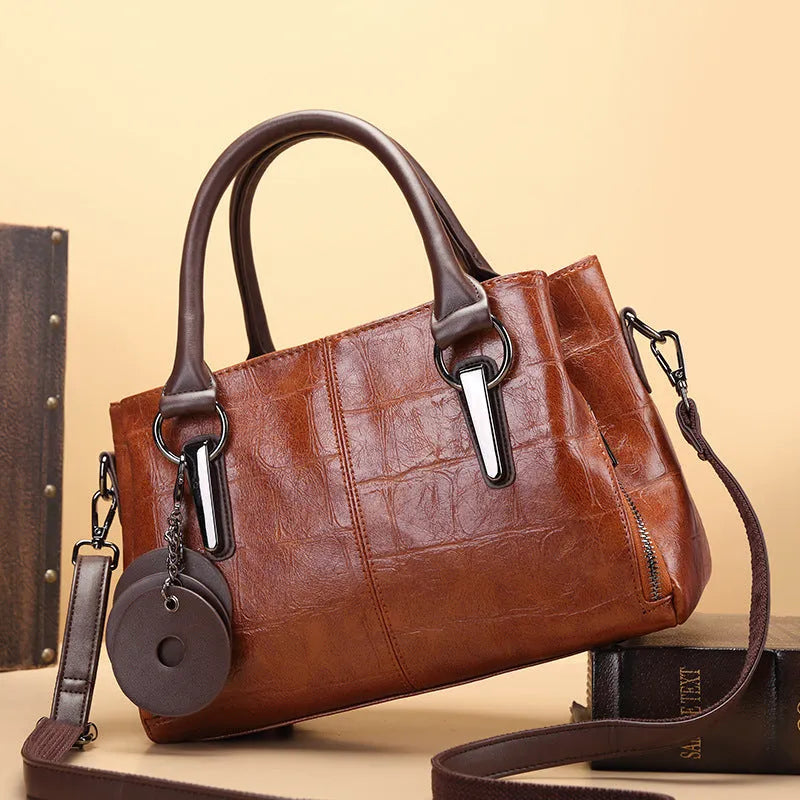 Women's PU leather shoulder bag with horizontal square shape and open pocket in vintage brown colour