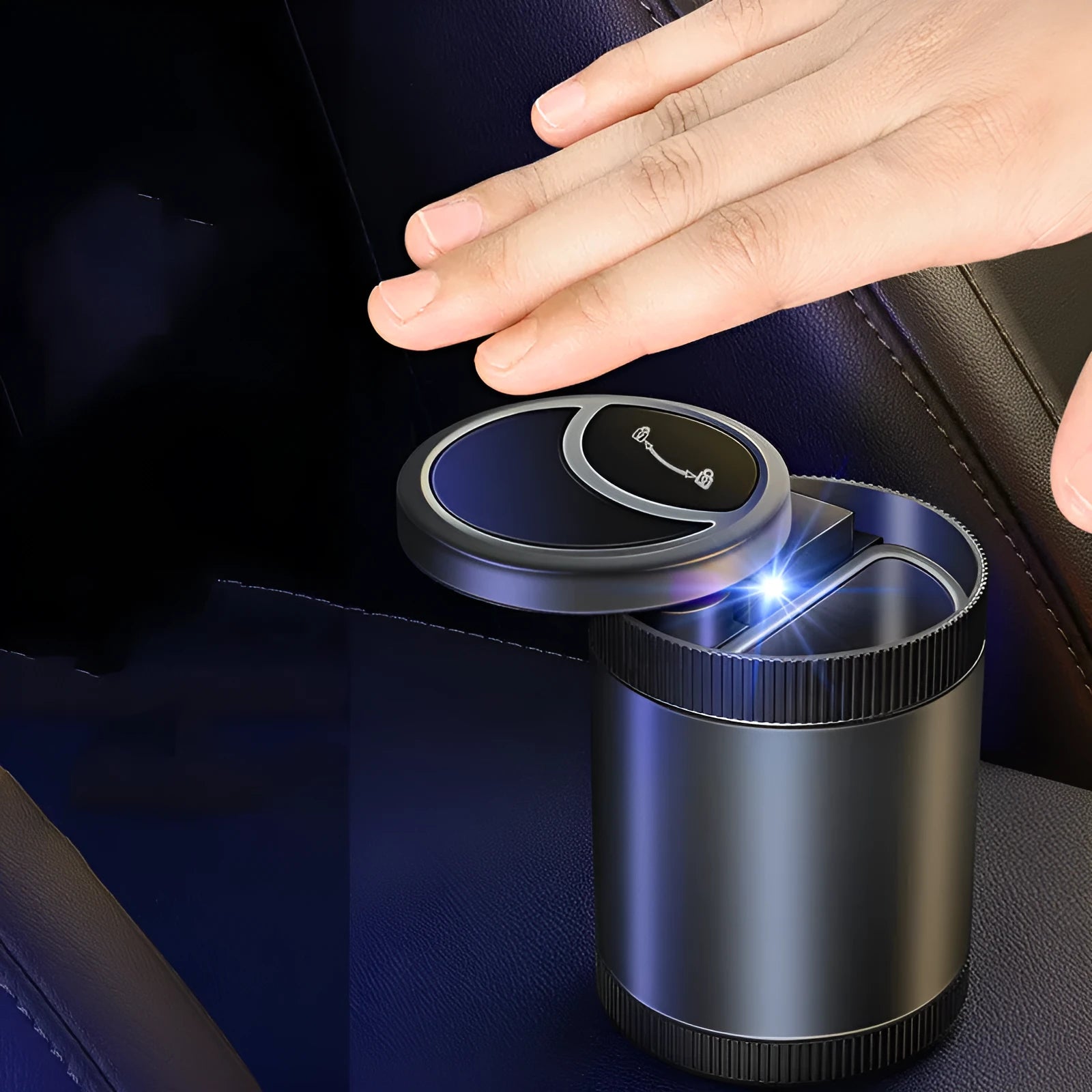 Automatic induction vehicle ashtray in plastic and metal construction with USB outlet