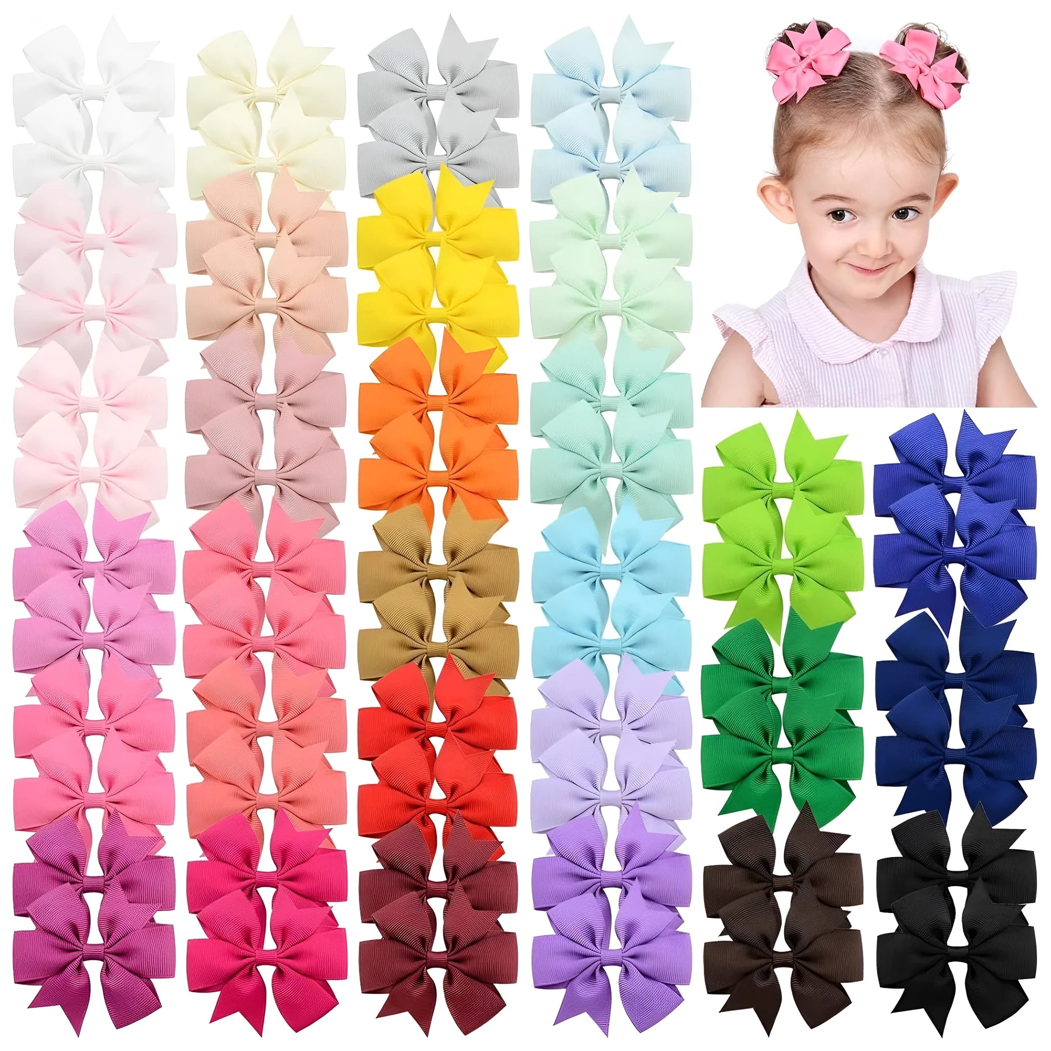 Assorted colourful 3-inch grosgrain ribbon pinwheel hair bows with alligator clips for baby girls and toddlers