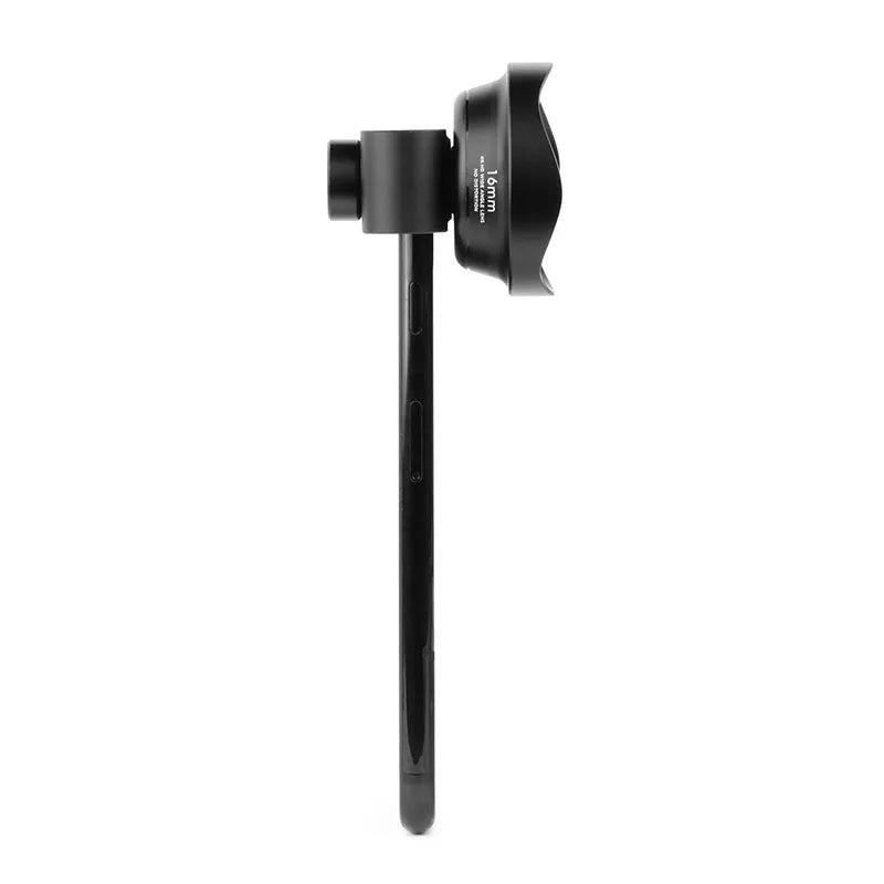 16mm wide angle external SLR lens with aluminium U-clamp on smartphone, 0.5x magnification