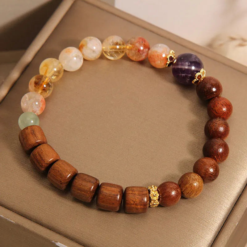 Women's pineapple yellow tower crystal bracelet with ebony amethyst stones, pearls and rhinestones