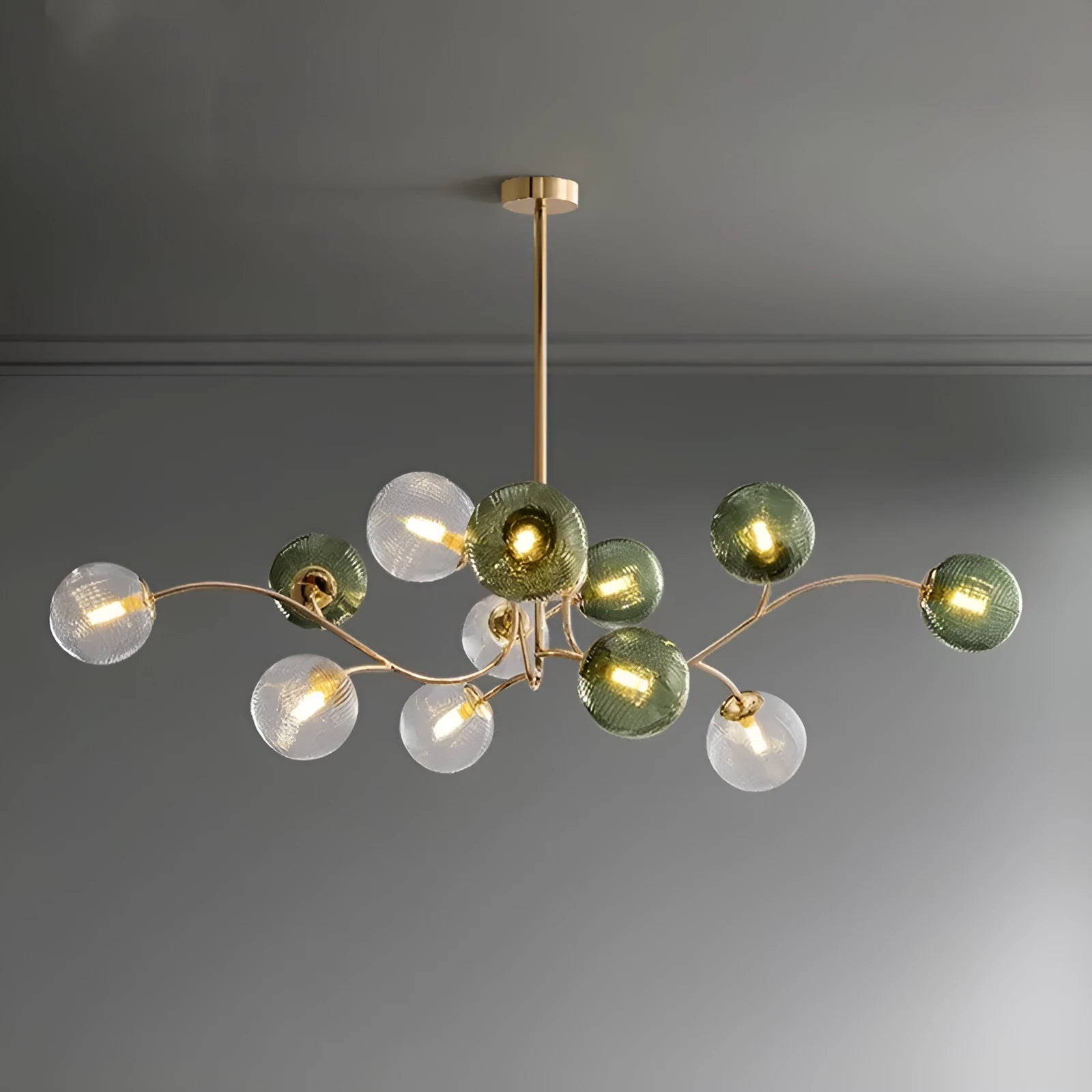 Nordic style modern chandelier with multiple clear light heads, adjustable from 84cm to 120cm.