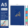 A5 2024 schedule book weekly monthly plan notebook paper cover 21cm by 15cm black English version