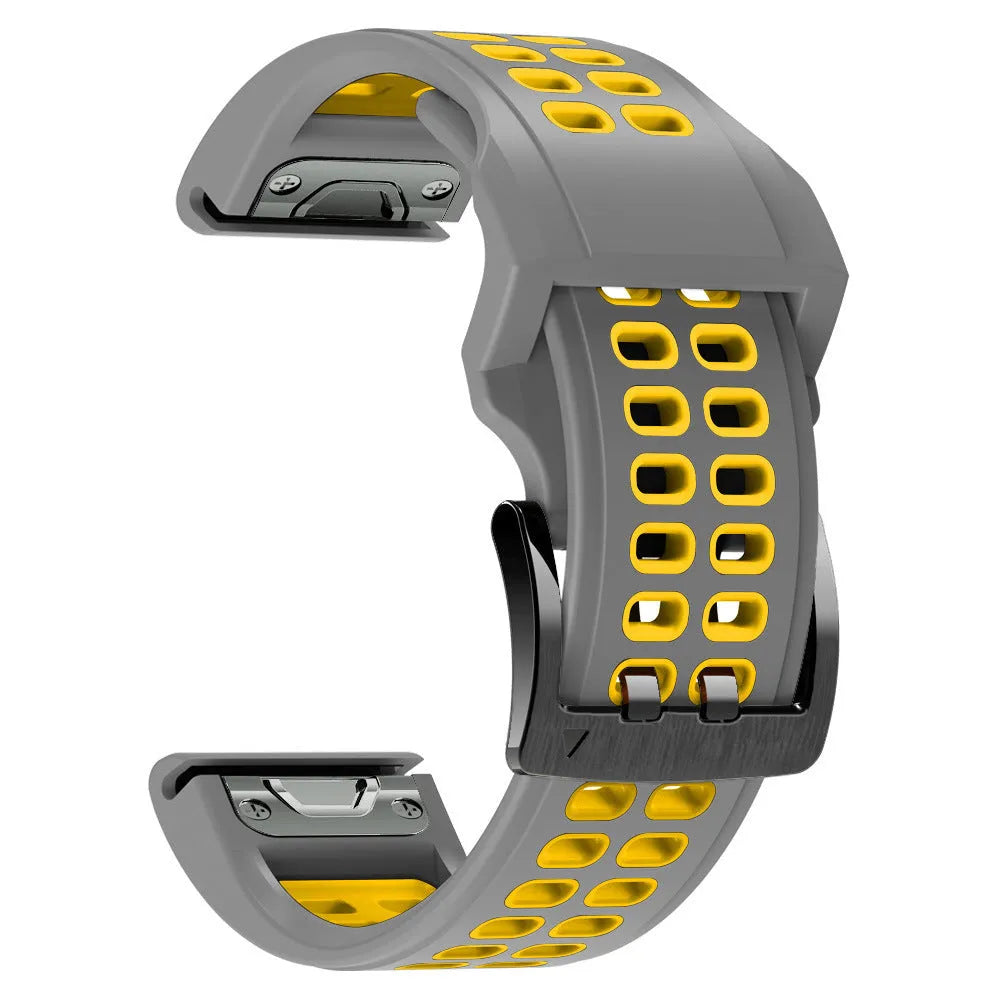 Quick release two-tone silicone watch strap with pin buckle in Army Green Black colour.