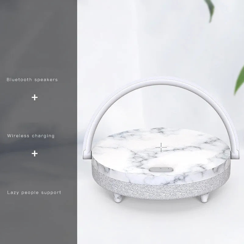 Wireless charging LED night light with Bluetooth speaker in marble pattern finish