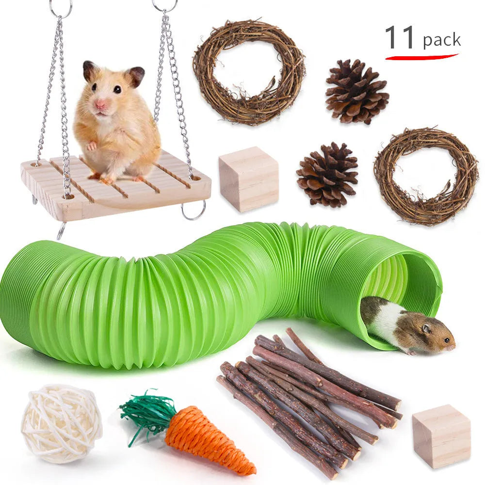 Wooden pet chewing toys bundle for rabbits guinea pigs and parrots with natural wood materials