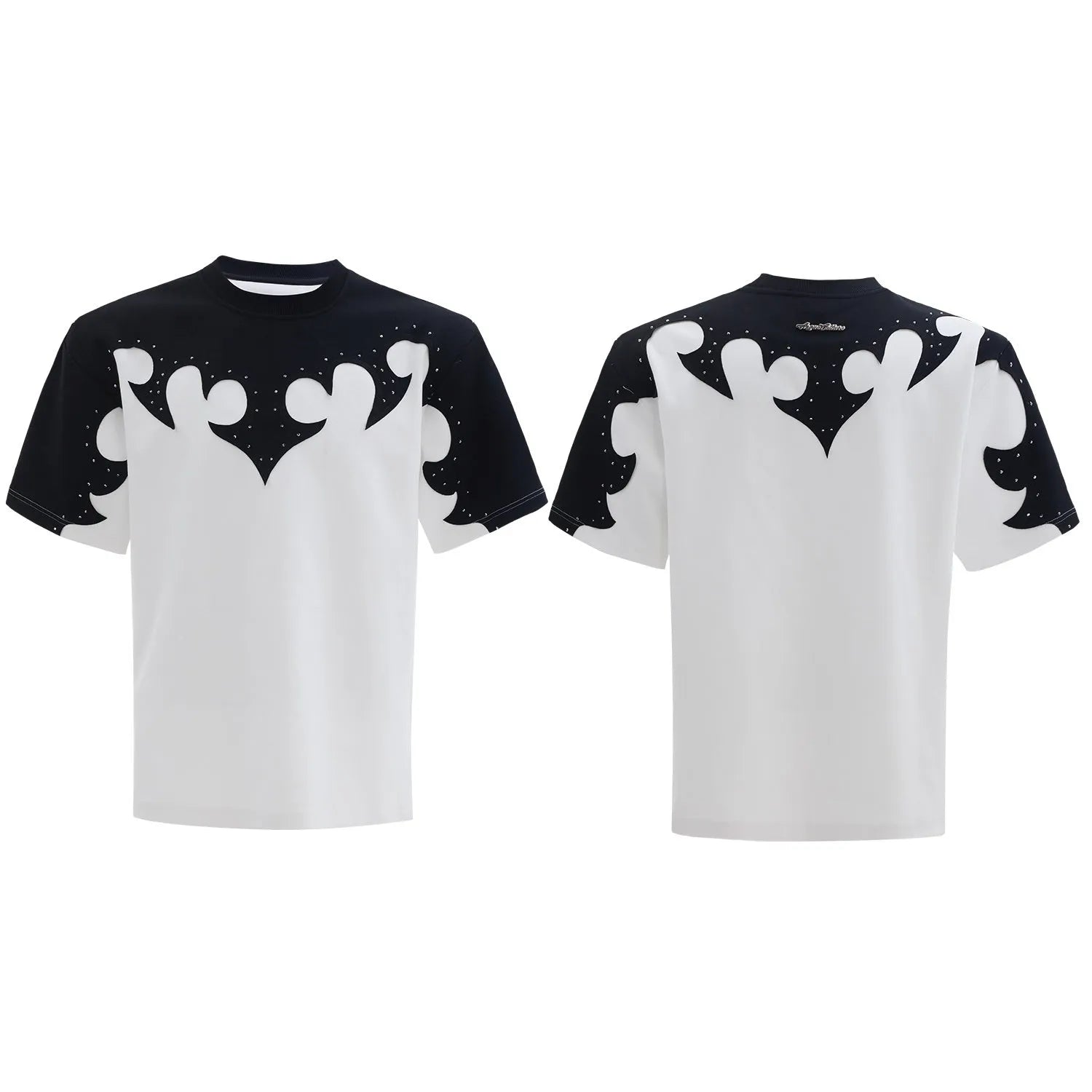 Men's grey t-shirt with 3D stitching and burnt flower rhinestone design on heavy cotton fabric
